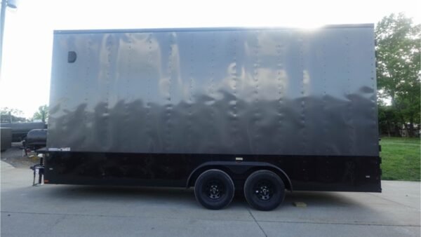 7x20 V Nose Charcoal With Black Out Trim Enclosed Trailer (2) 3500 LB Axles 9 Ft Interior height Barn Doors - Image 5
