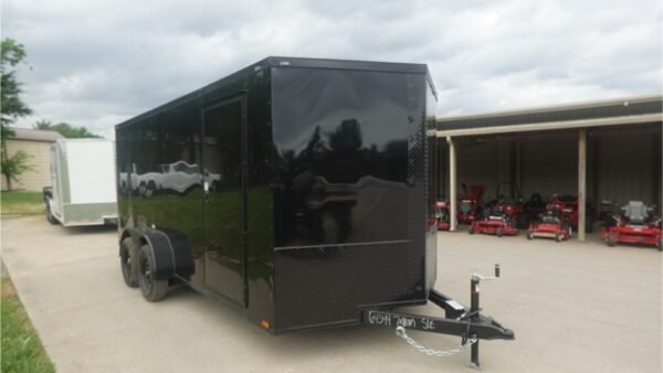 7x16 Enclosed Trailer Black V-Nose Blackout Pkg Tandem Axle Storage 6.4 Interior Height