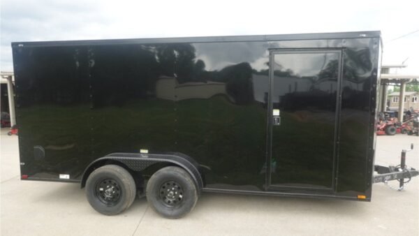 7x16 Enclosed Trailer Black V-Nose Blackout Pkg Tandem Axle Storage 6.4 Interior Height - Image 3