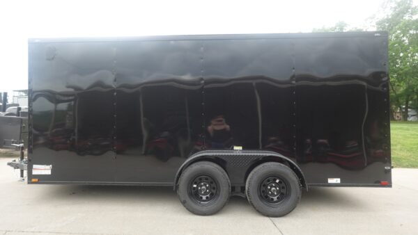 7x16 Enclosed Trailer Black V-Nose Blackout Pkg Tandem Axle Storage 6.4 Interior Height - Image 7