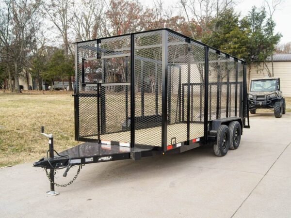 6.4x14 Powder Coated Straight Deck Utility Trailer 6ft Mesh Side Slide Up Gate - Image 3