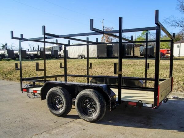 6.4x12 Straight Deck Utility Trailer 4.5ft Ladder Racks (2) 3,500lb Axles - Image 4