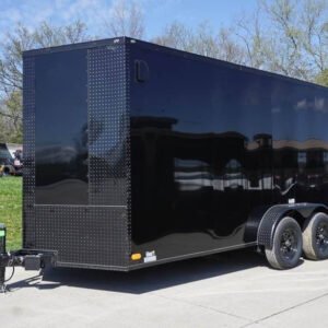 7x16 Enclosed Trailer Black V-Nose Blackout Pkg Tandem Axle Storage