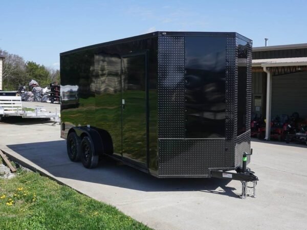 7x16 Enclosed Trailer Black V-Nose Blackout Pkg Tandem Axle Storage - Image 3