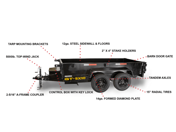 5x10 Hydraulic Dump Trailer Powder Coated with 16" Sides 7K GVWR - Image 2