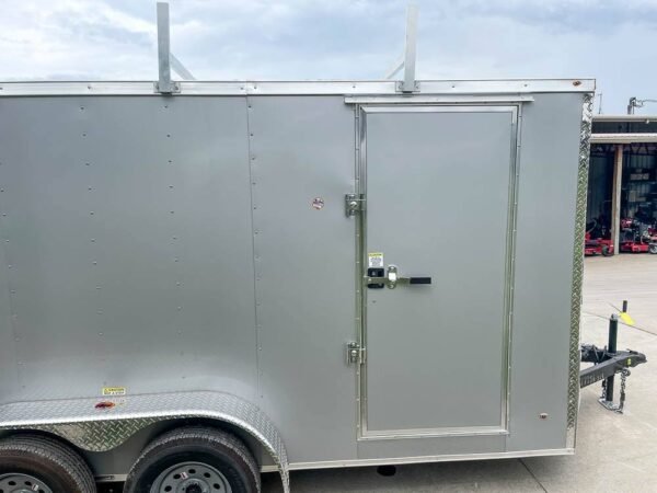 7x14 Enclosed V-Nose Trailer Silver with Ladder Racks (2) 3,500lb Axles Storage - Image 6